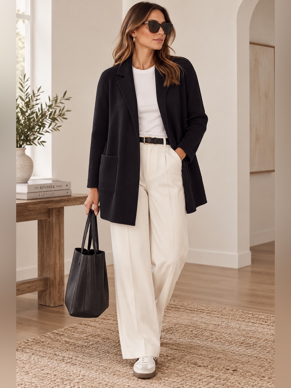 J.Crew Black Merino Wool Blend Knit Blazer Cardigan XL Longline Open Front